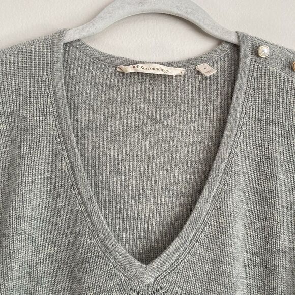 Soft Surroundings Womens V Neck Sweater Large Pullover Wool Alpaca Blend Gray - Picture 2 of 12